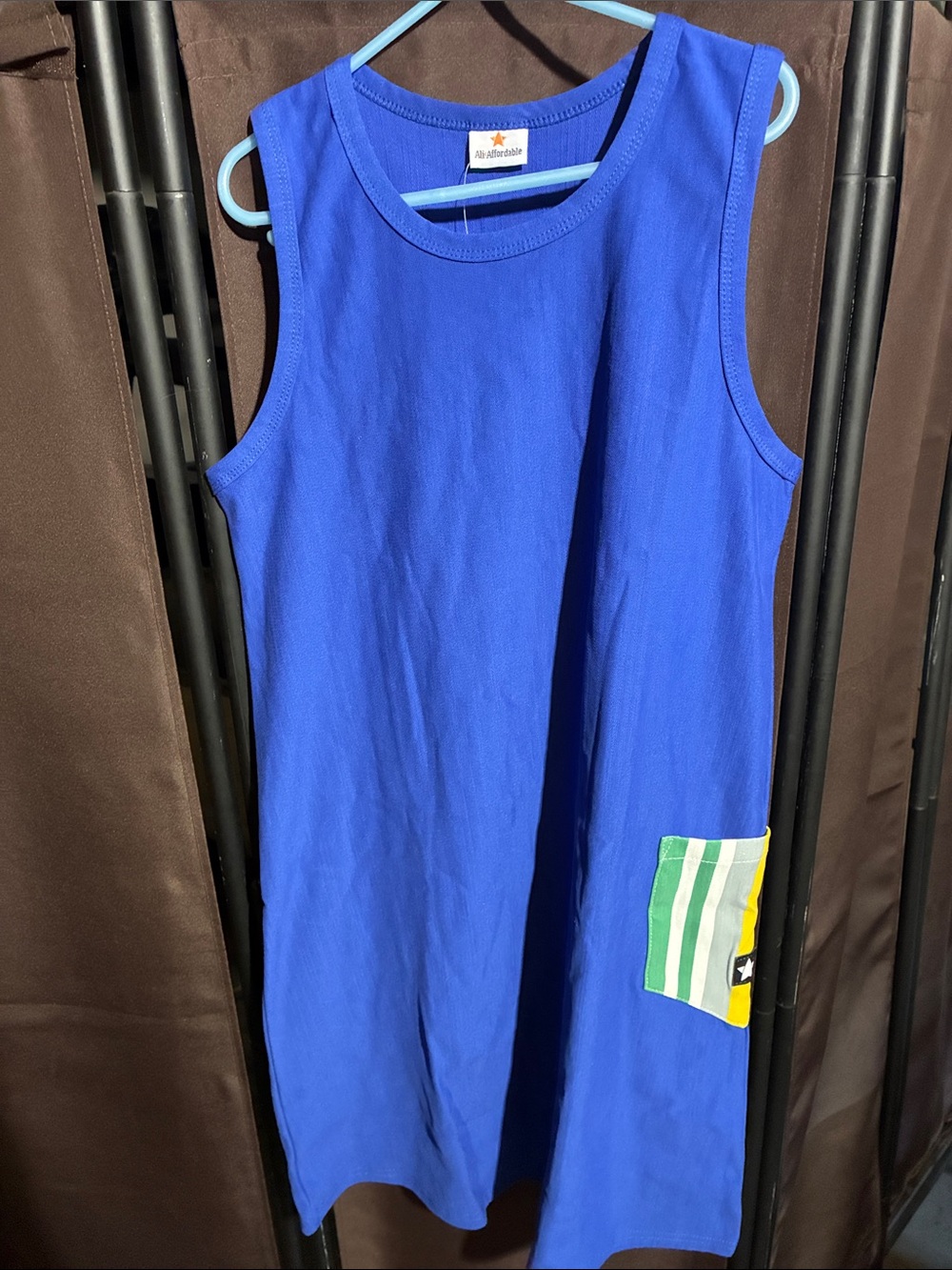 Bright Blue Girls' Casual Tank Dress with Pocket